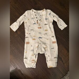 Cream Baby One-Piece Romper with Vehicle Print